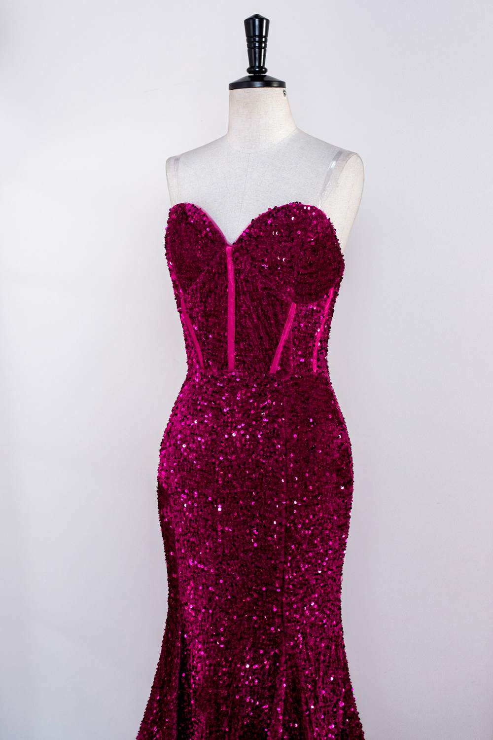Strapless Sequins Fuchsia Mermaid Long Prom Dress