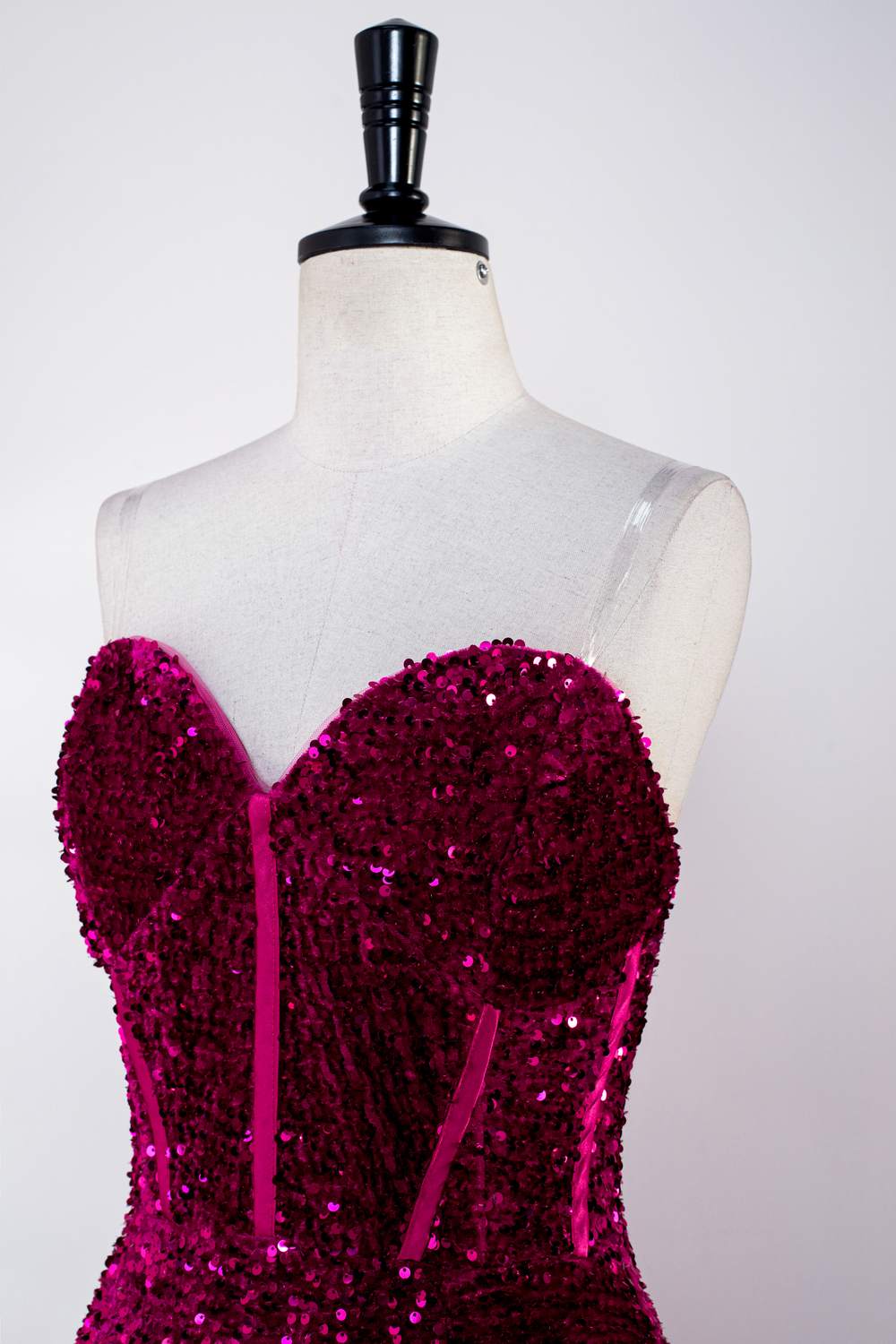 Strapless Sequins Fuchsia Mermaid Long Prom Dress