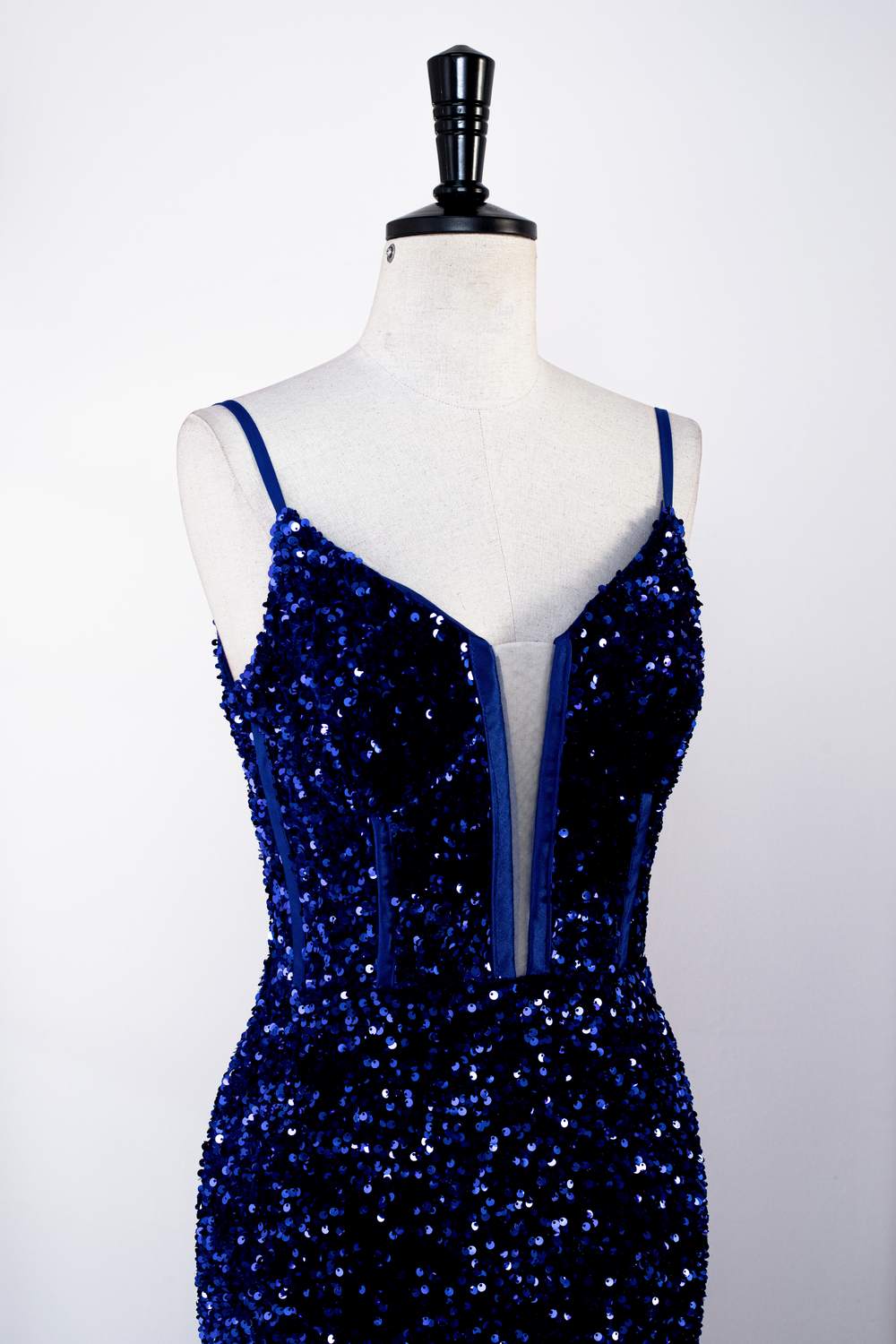 Spaghetti Straps Royal Blue Sequins Mermaid Long Prom Dress