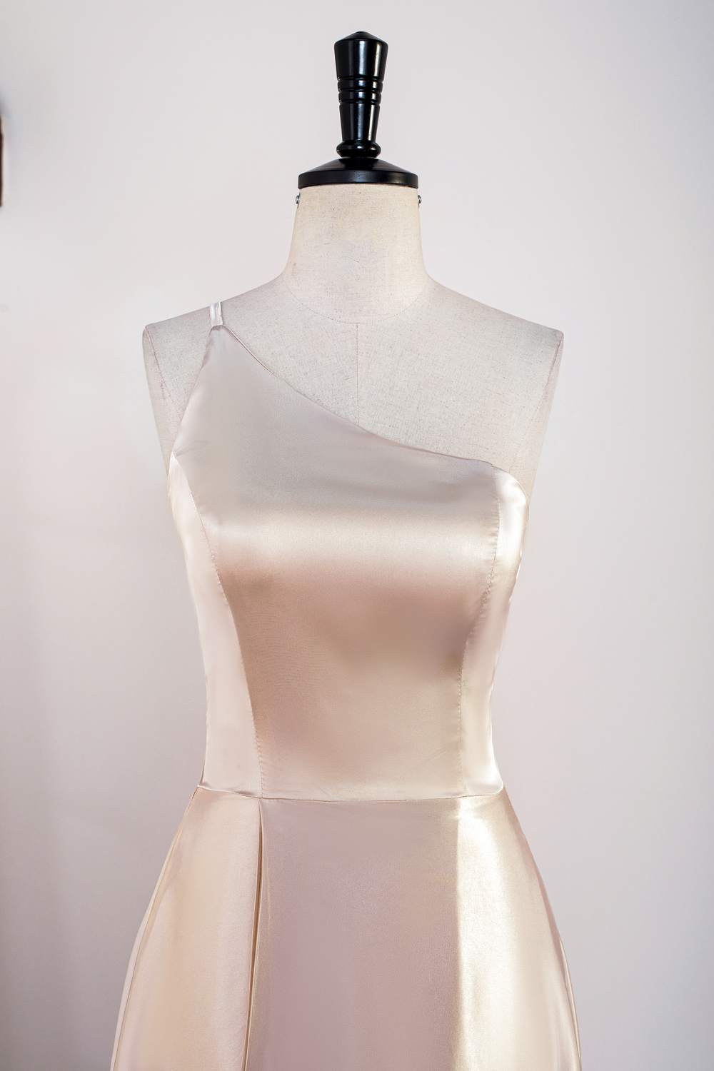 One Shoulder Champagne Satin A-line Bridesmaid Dress