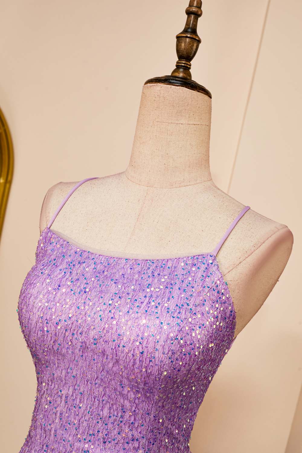 Straps Lavender Sequins Sheath Criss Cross Back Homecoming Dress