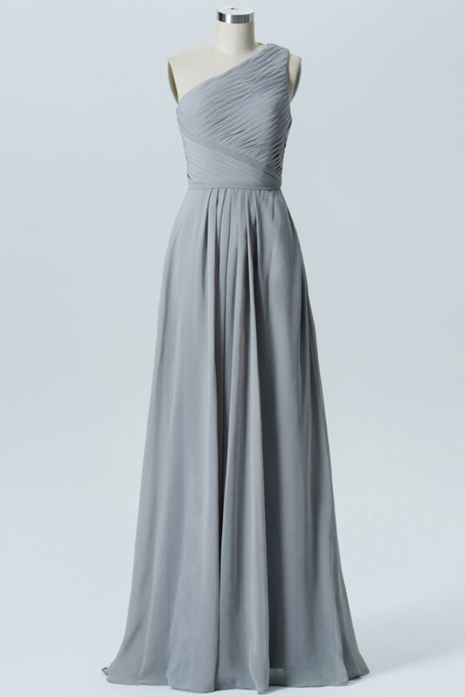 Gray One Shoulder Chiffon Long Bridesmaid Dress Movousdress Gray One Shoulder Chiffon Long Bridesmaid Dress Movousdress