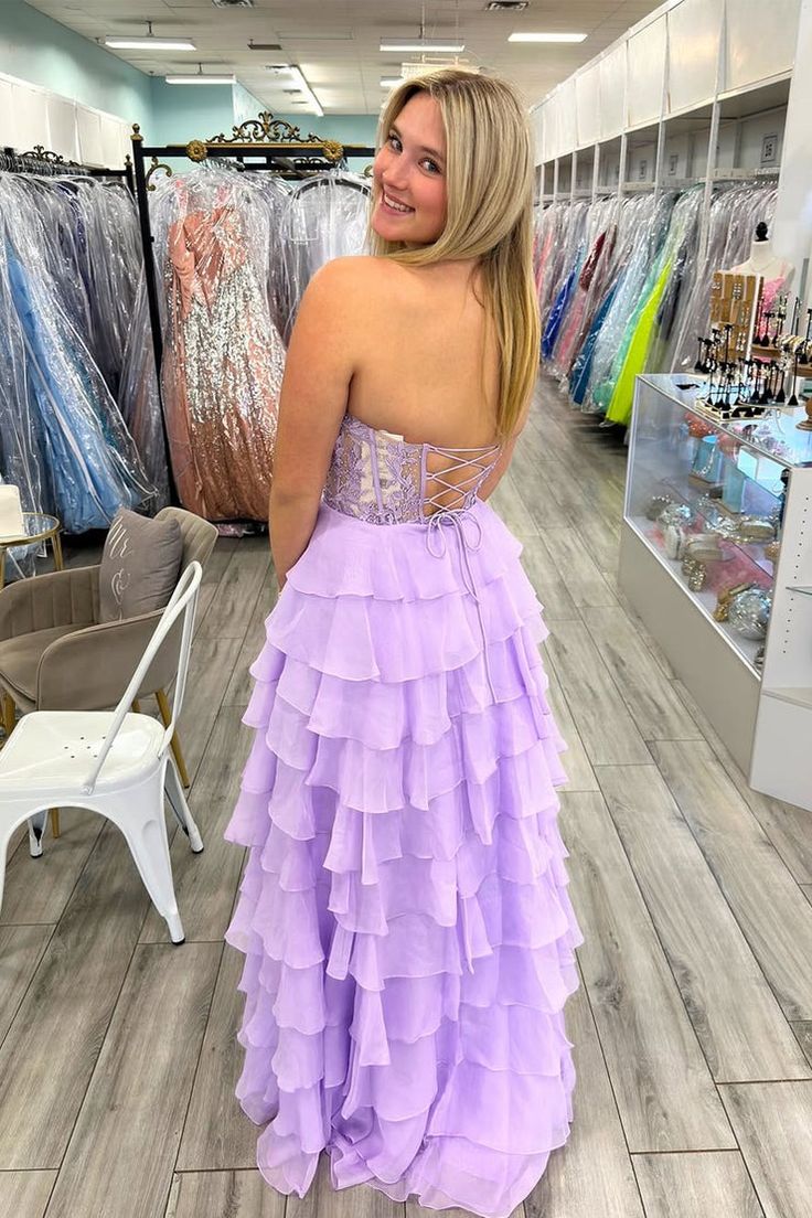 Casual Satin A-Line Sweetheart Strapless Tiered Long Prom Dress