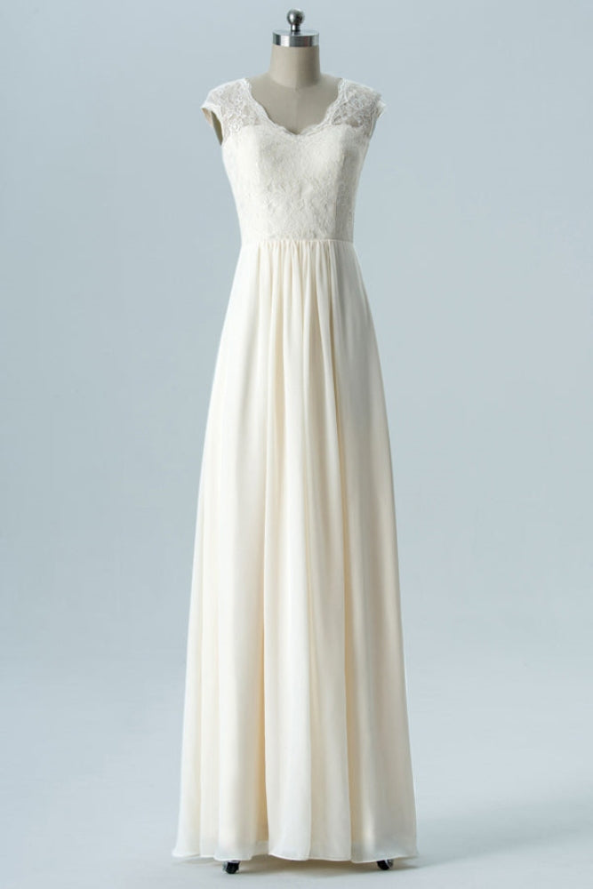 Lvory V-Neck Lace Bridesmaid Dress with Open Back Movousdress Lvory V-Neck Lace Bridesmaid Dress with Open Back Movousdress