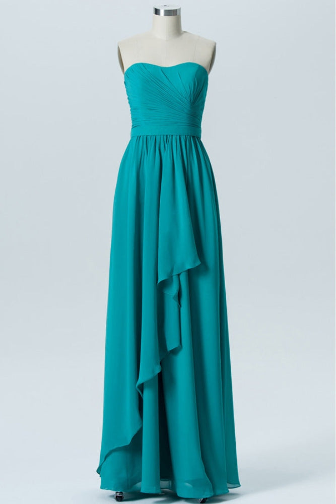 Turquise Strapless Ruffle Chiffon Bridesmaid Dress