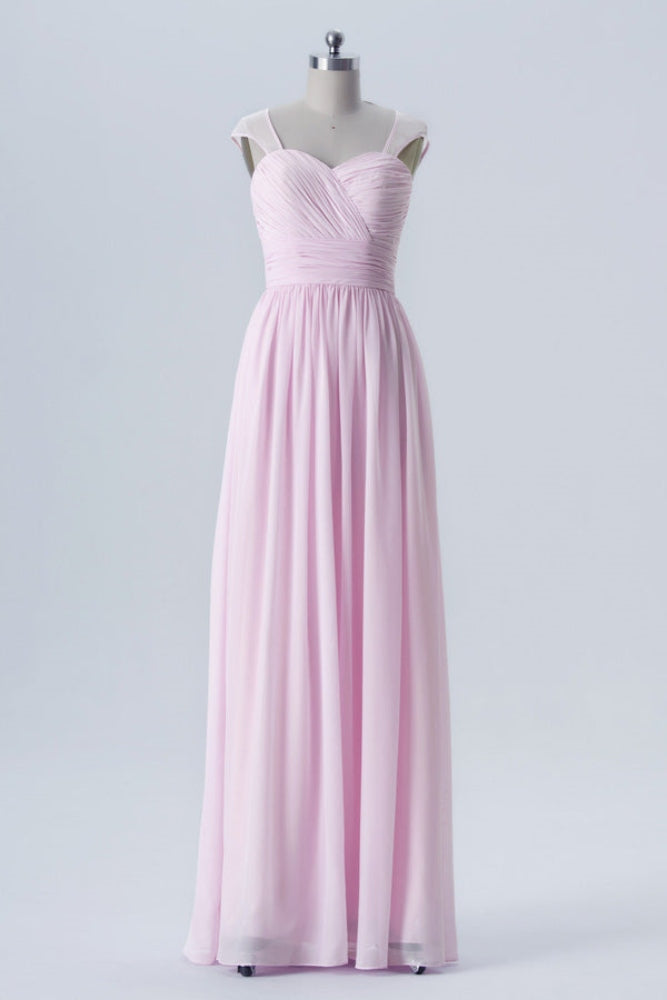 Pink Straps Corset Chiffon Bridesmaid Dress