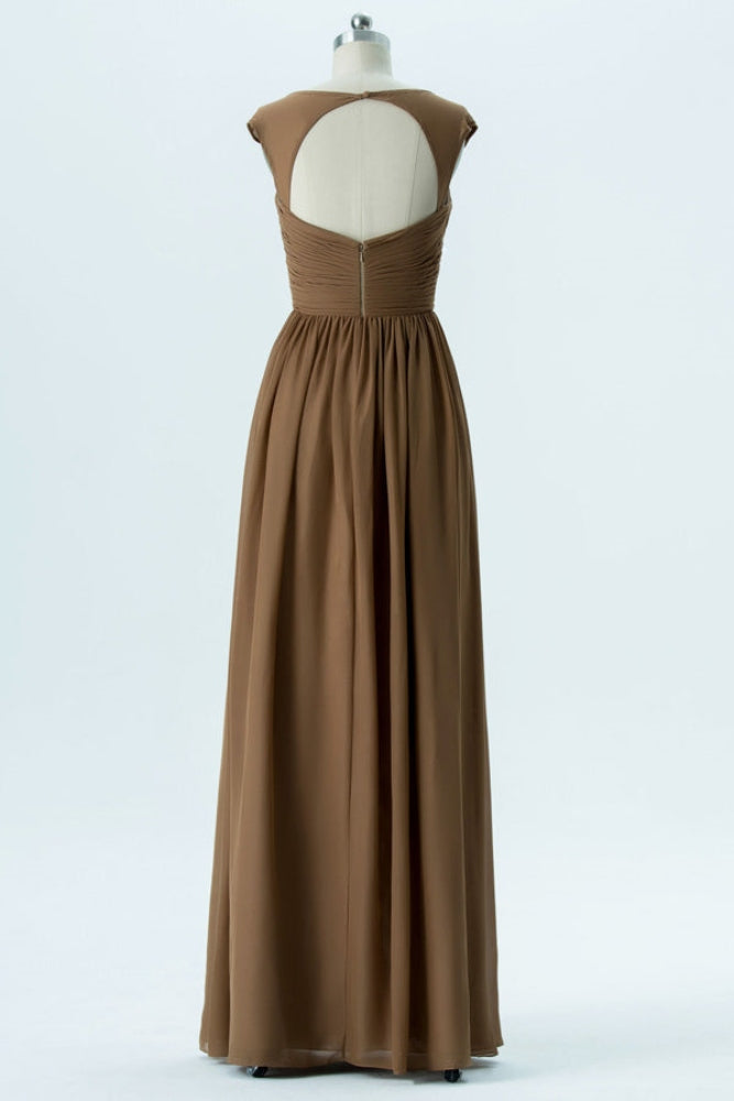 Brown Straps Corset Chiffon Bridesmaid Dress