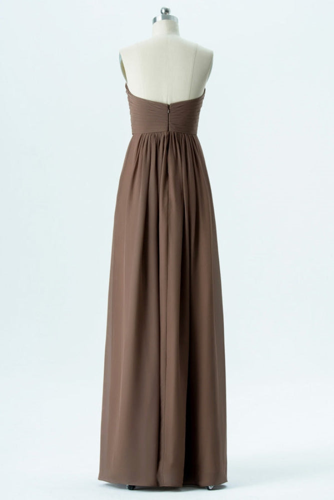 Brown Strapless Ruffle Chiffon Bridesmaid Dress