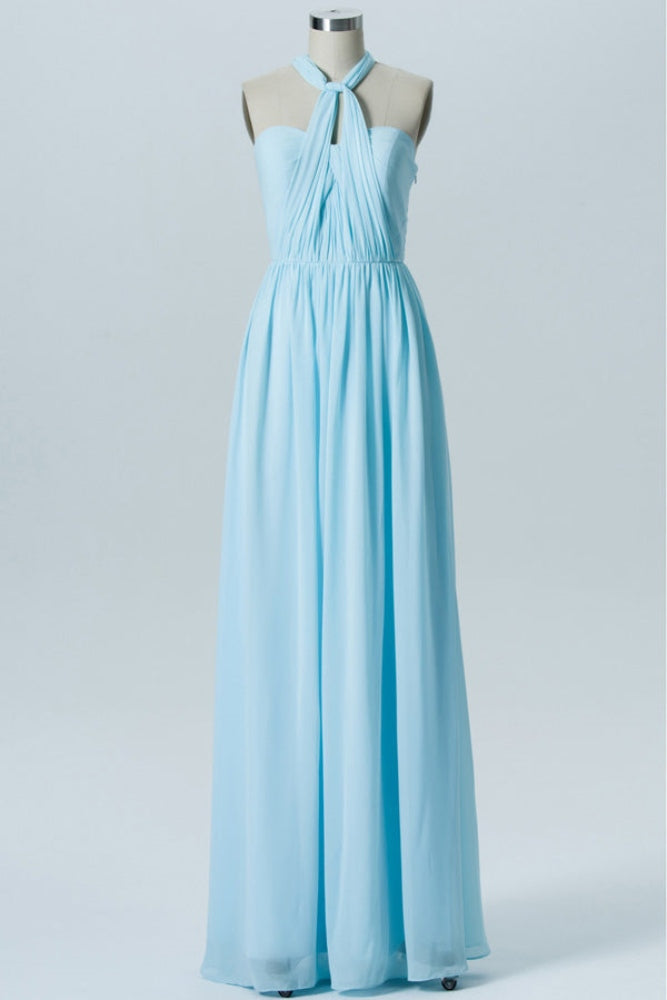 Light Blue Chiffon A-Line Bridesmaid Dress with Adjustable Straps