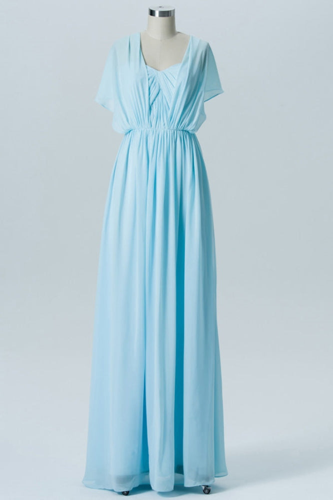 Light Blue Chiffon A-Line Bridesmaid Dress with Adjustable Straps