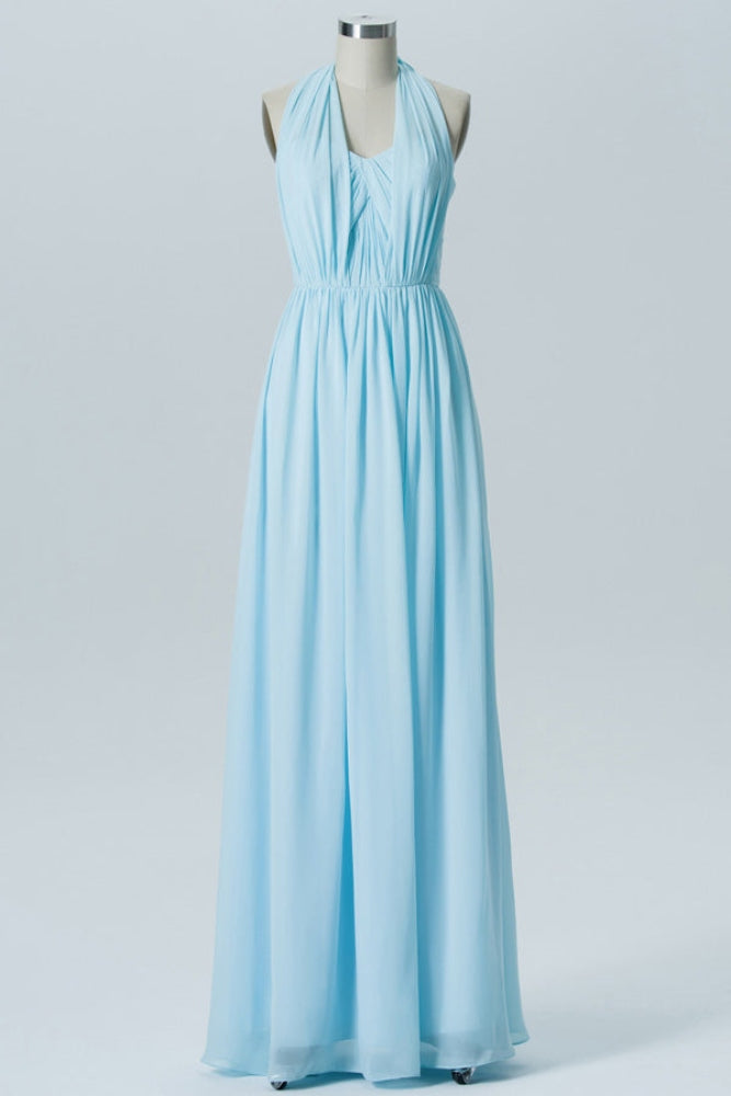Light Blue Chiffon A-Line Bridesmaid Dress with Adjustable Straps
