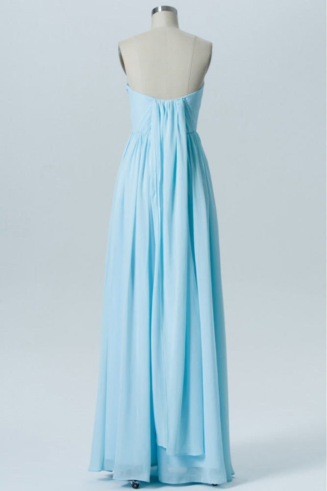 Light Blue Chiffon A-Line Bridesmaid Dress with Adjustable Straps
