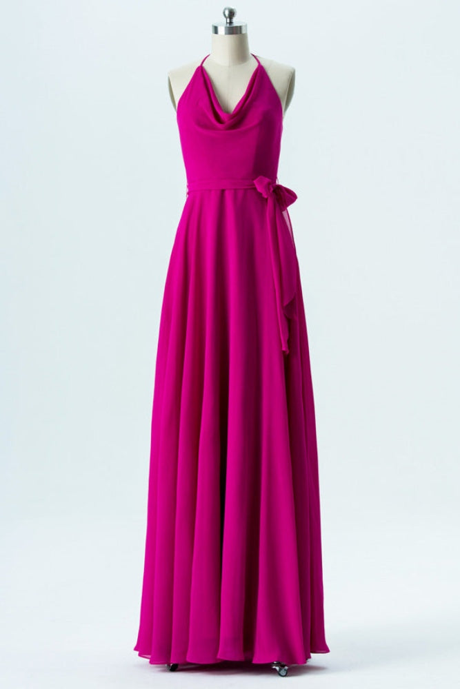 Fuchsia Halter A-Line Chiffon Bridesmaid Dress with Bow Movousdress Fuchsia Halter A-Line Chiffon Bridesmaid Dress with Bow Movousdress
