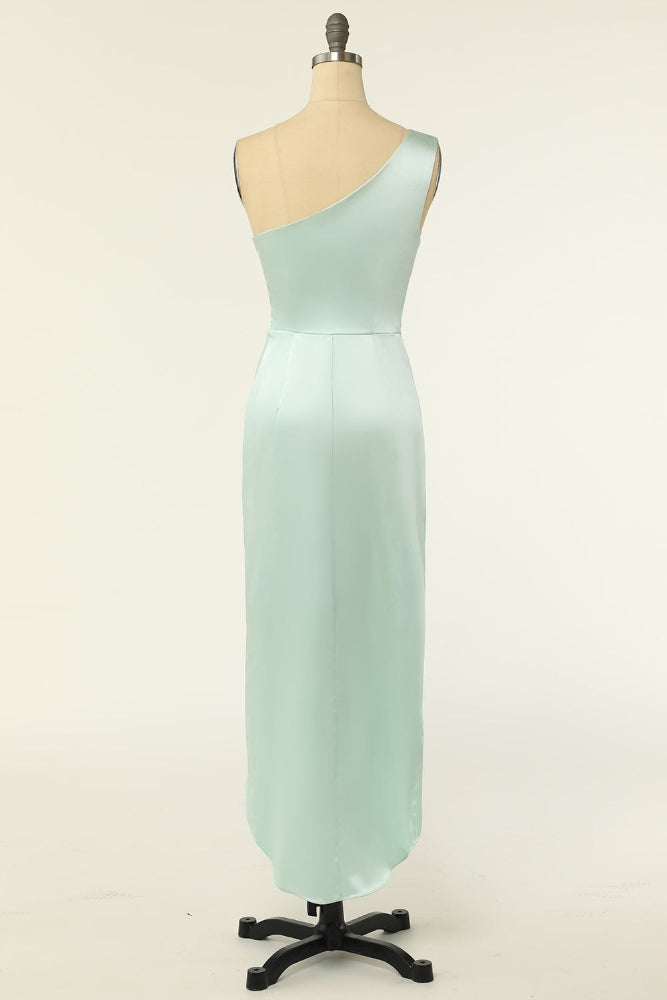 Mint Green One Shoulder Satin Bridesmaid Dress