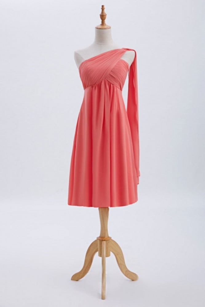 Coral One Shoulder A-Line Short Bridesmaid Dress Movousdress Coral One Shoulder A-Line Short Bridesmaid Dress Movousdress