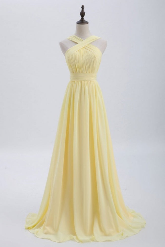 Yellow Criss Cross Halter A-Line Bridesmaid Dress Movousdress Yellow Criss Cross Halter A-Line Bridesmaid Dress Movousdress