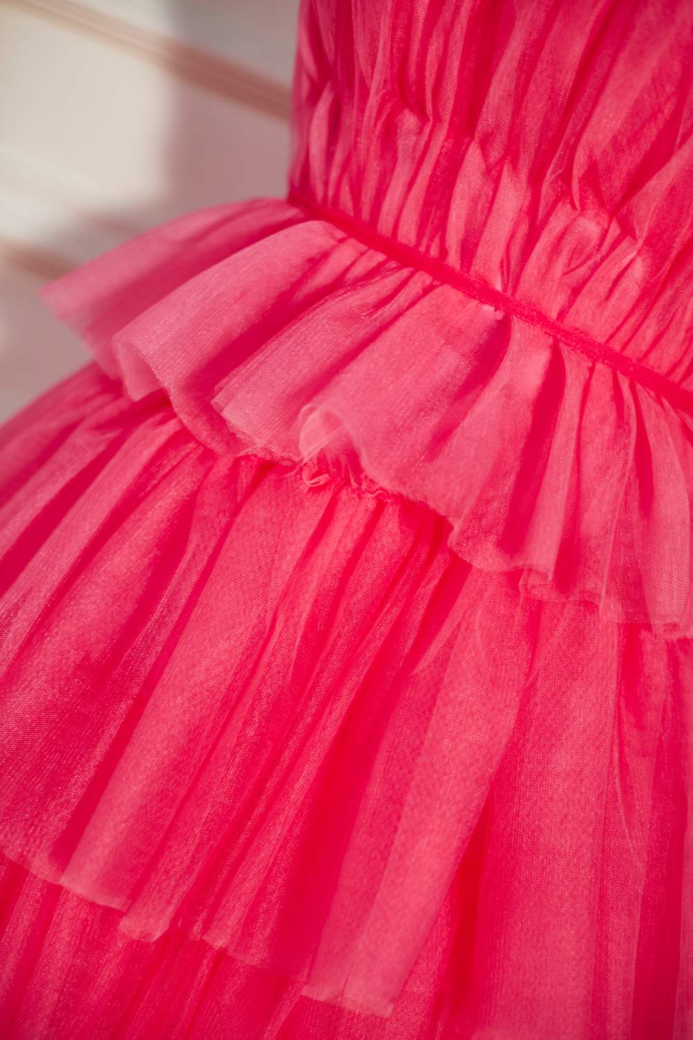 Strapless Watermelon Ruffle A-line Tulle Homecoming Dress