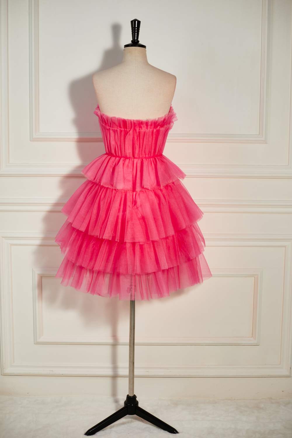 Strapless Watermelon Ruffle A-line Tulle Homecoming Dress