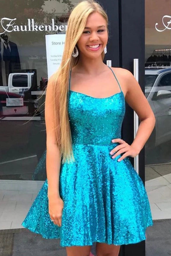 Glitter A-Line Bateau Sequins Lace Up Homecoming Dress Movousdress Glitter A-Line Bateau Sequins Lace Up Homecoming Dress Movousdress