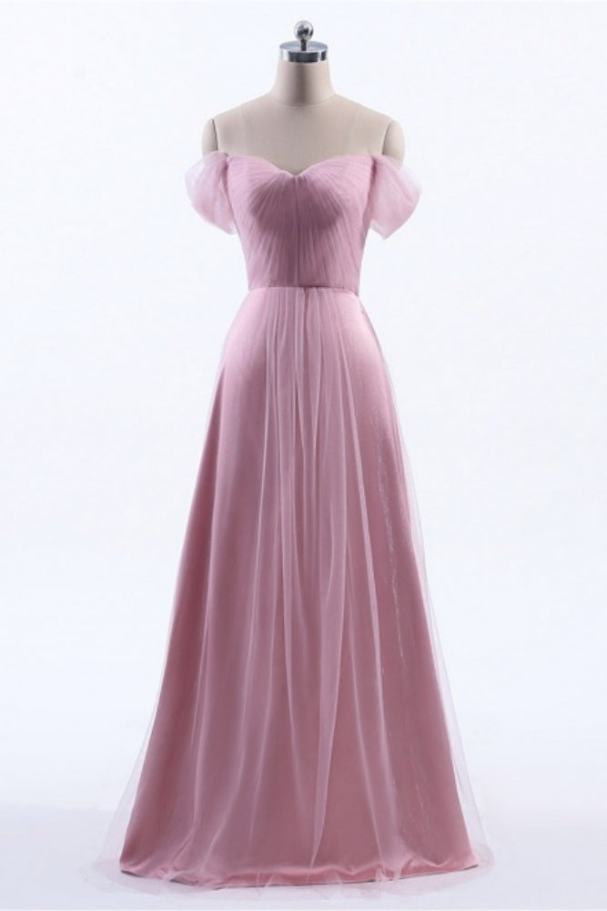 Dusty Pink Off the Shoulder A-Line Bridesmaid Dress