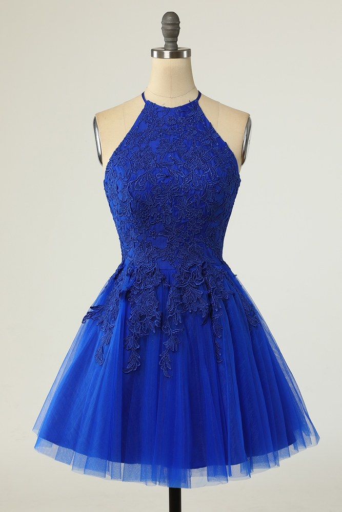 Red Halter Sleeveless Applique A-Line Mini Homecoming Dress