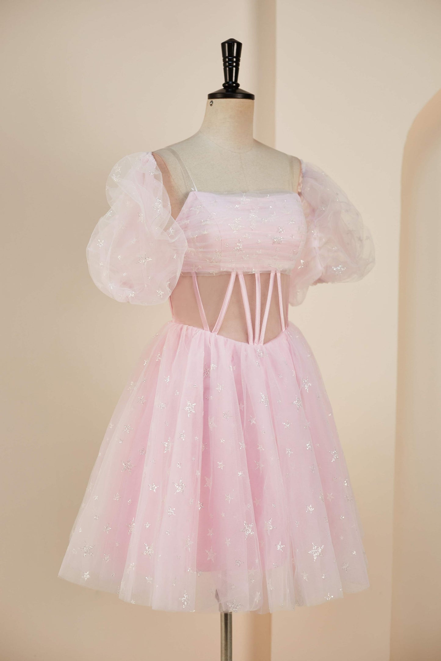 Strapless A-line Pink Detachable Sleeves Homecoming Dress