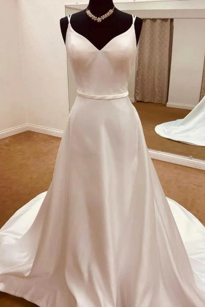Ivory Double Straps Satin Mermaid Bridal Dress