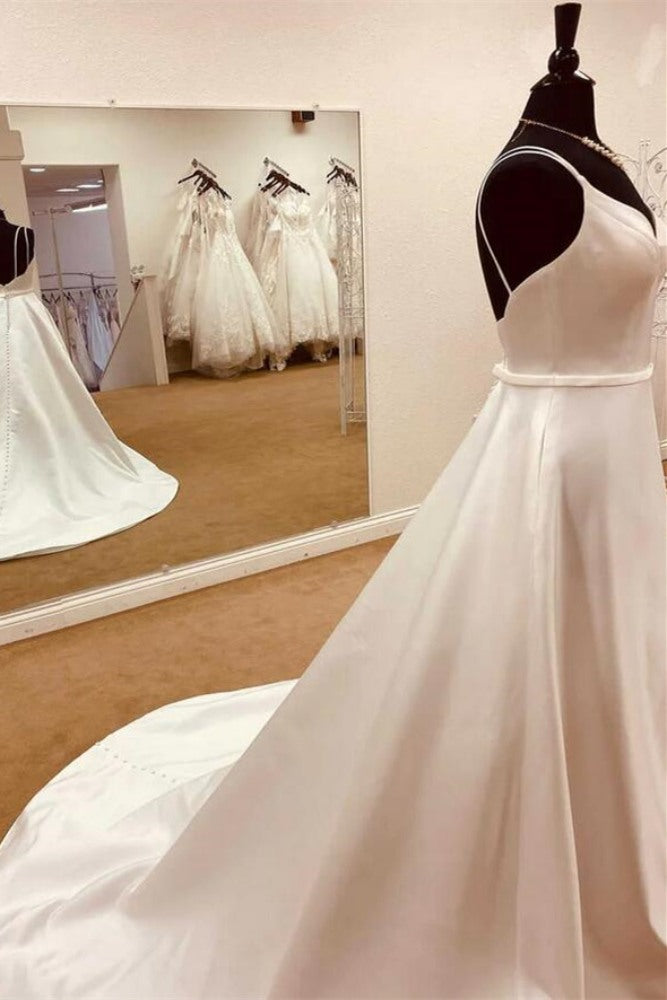 Ivory Double Straps Satin Mermaid Bridal Dress