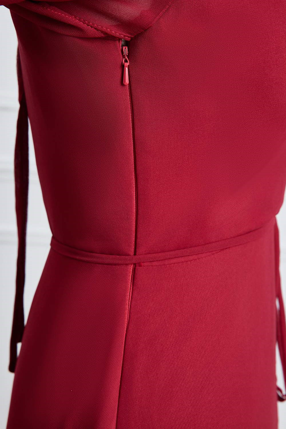 Wine Red Chiffon Flutter Sleeves A-line Long Bridesmaid Dress