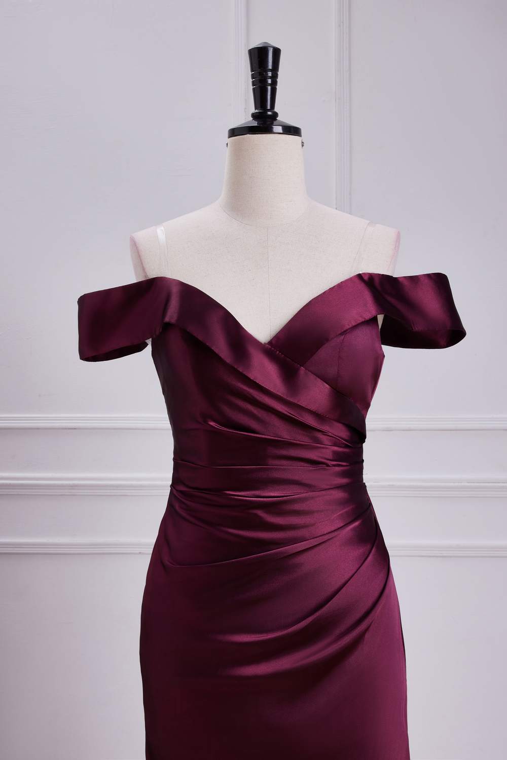 Off-Shoulder Raspberry Satin Mermaid Long Bridesmaid Dress