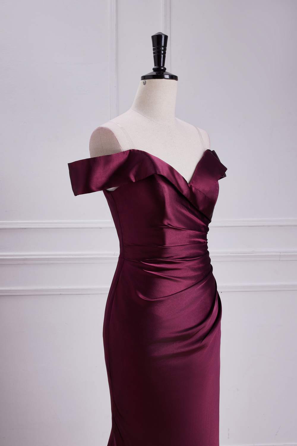Off-Shoulder Raspberry Satin Mermaid Long Bridesmaid Dress