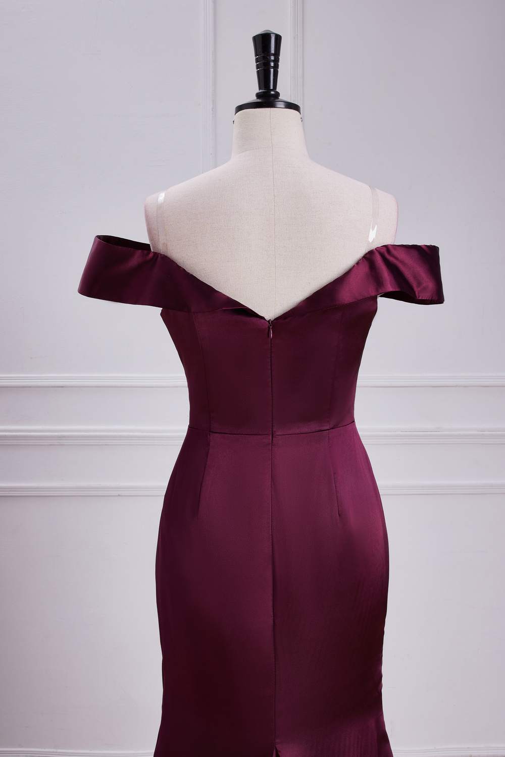 Off-Shoulder Raspberry Satin Mermaid Long Bridesmaid Dress