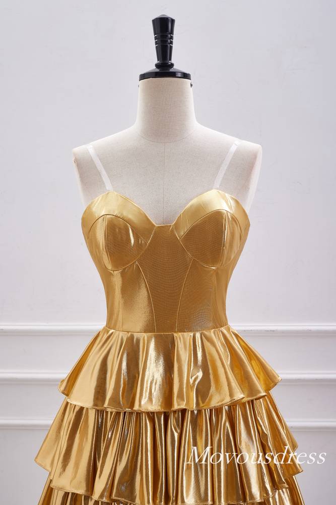 Gold Strapless Metallic Ruffle A-Line Homecoming Dress
