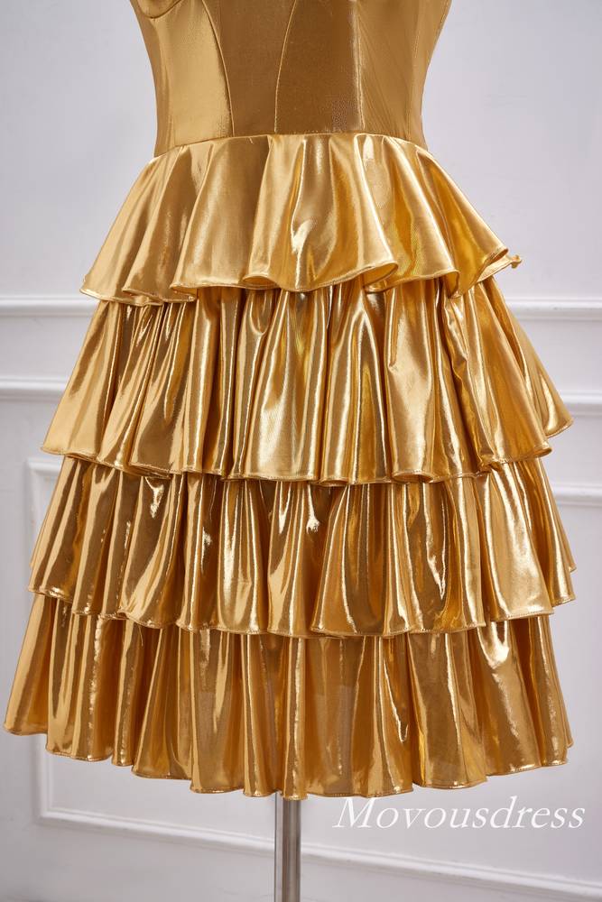 Gold Strapless Metallic Ruffle A-Line Homecoming Dress