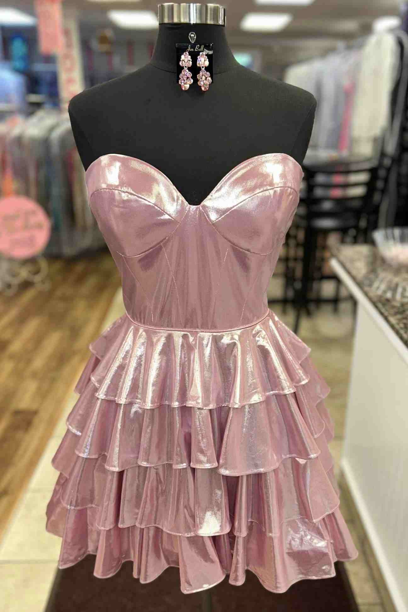 Gold Strapless Metallic Ruffle A-Line Homecoming Dress