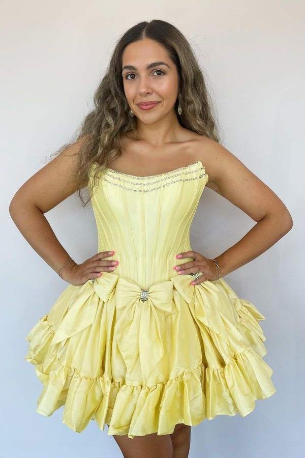 Chic Strapless A-Line Homecoming Dress With Bows