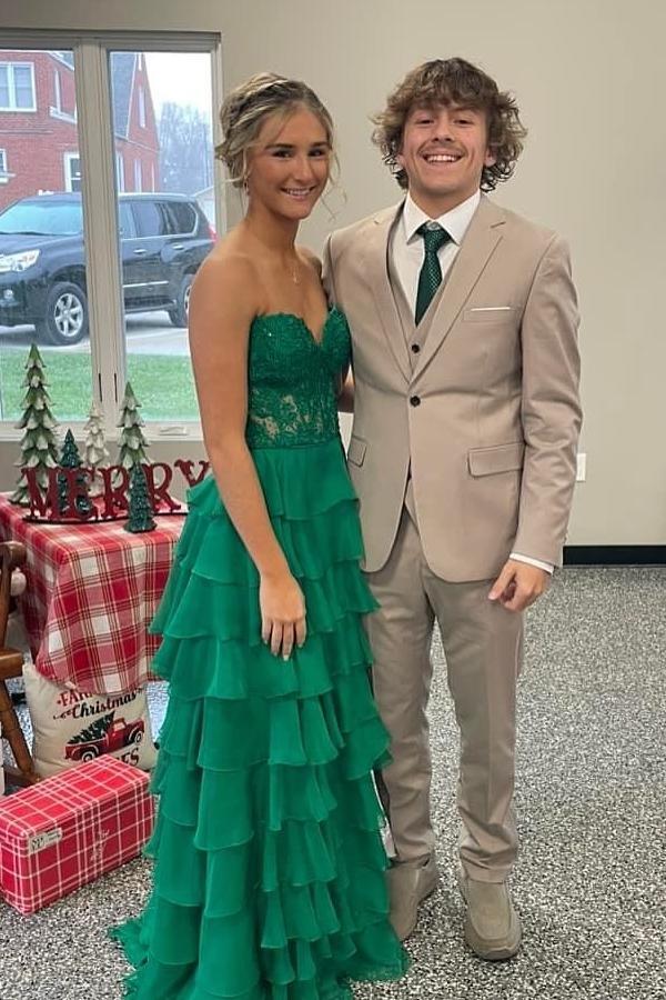 Casual Satin A-Line Sweetheart Strapless Tiered Long Prom Dress
