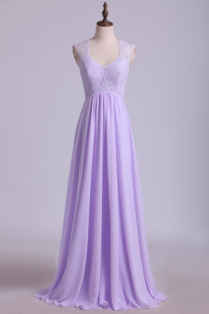 Lavender Lace A-Line Long Bridesmaid Dress