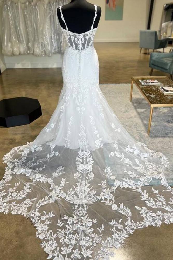 White Straps Corset Applique Mermaid Wedding Dress