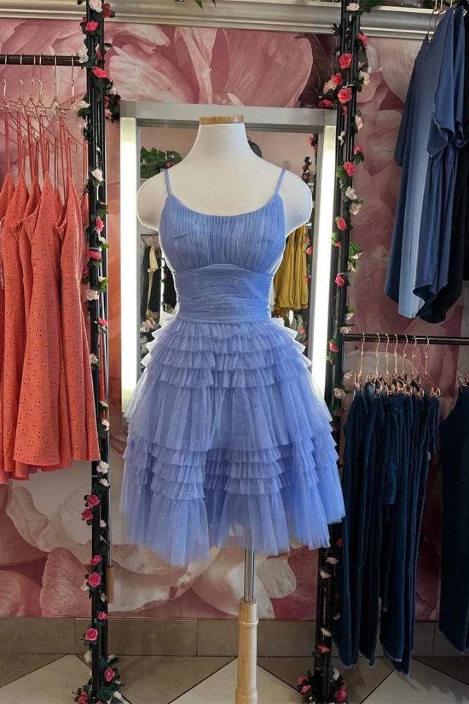 Straps Perwinkle Multi-Layers A-line Short Homecoming Dress