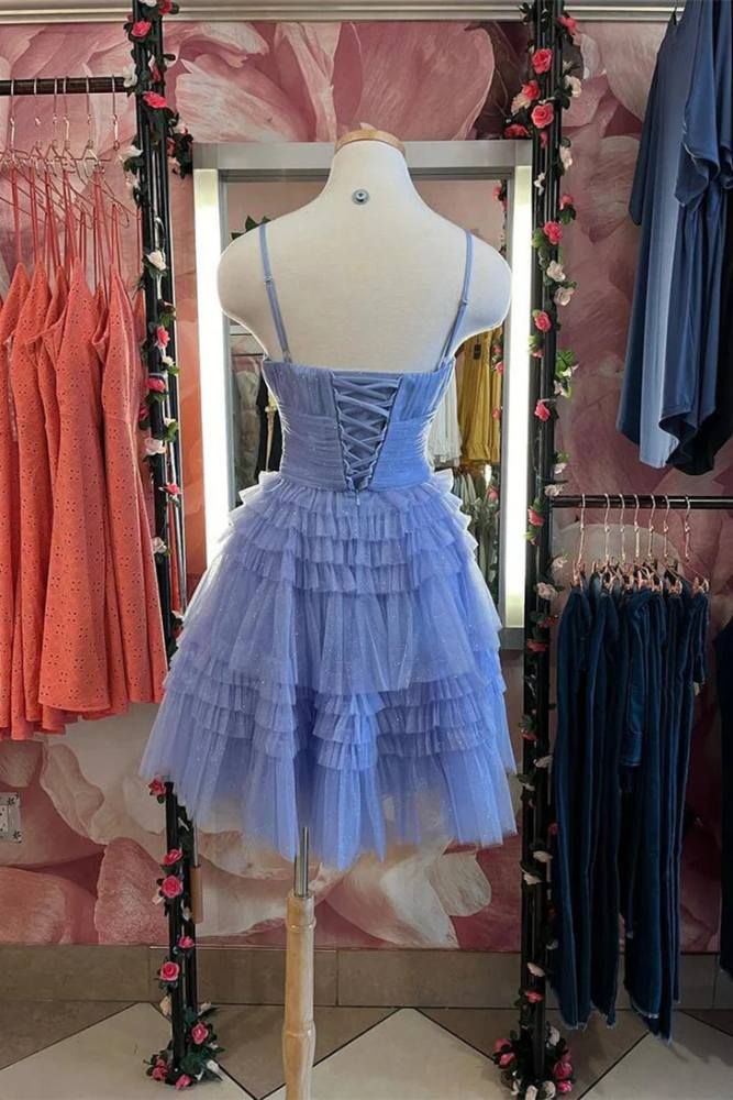 Straps Perwinkle Multi-Layers A-line Short Homecoming Dress