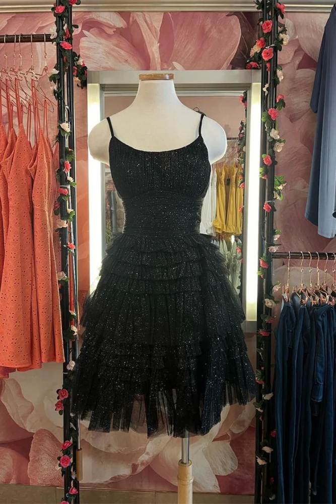 Straps Black Multi-Layers A-line Short Homecoming Dress