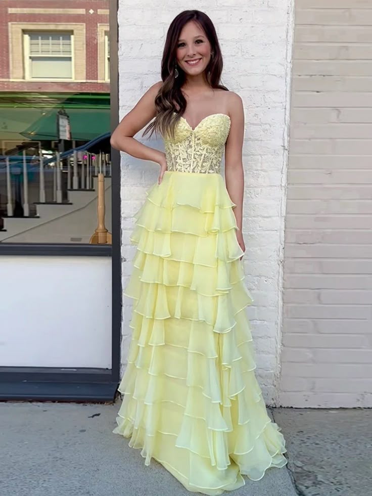 Casual Satin A-Line Sweetheart Strapless Tiered Long Prom Dress