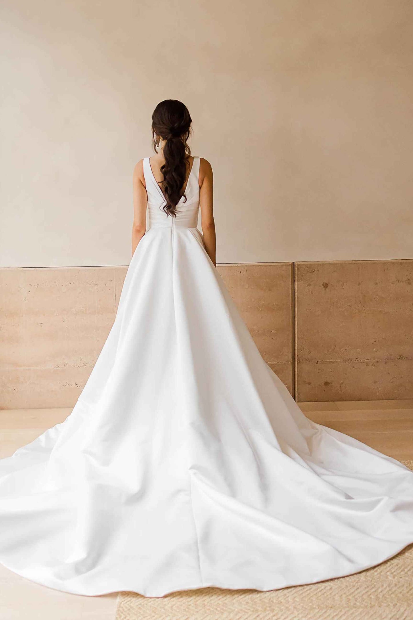 Casual Satin A-Line V-Neck Sleeveless With Side Slit Wedding Dress