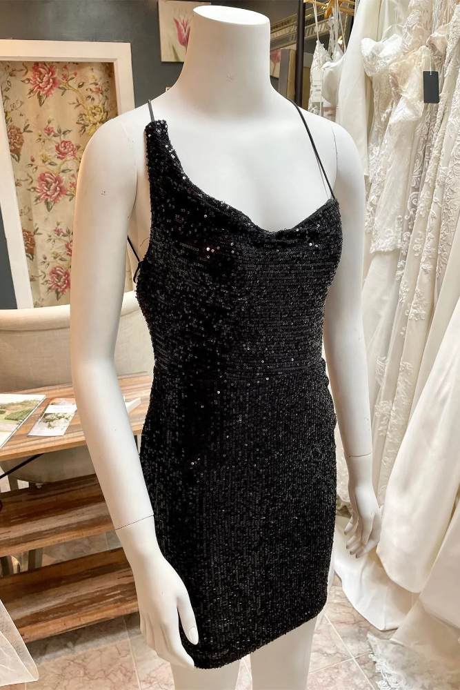Black Sequin Tight Homecoming Dress with Lace-up