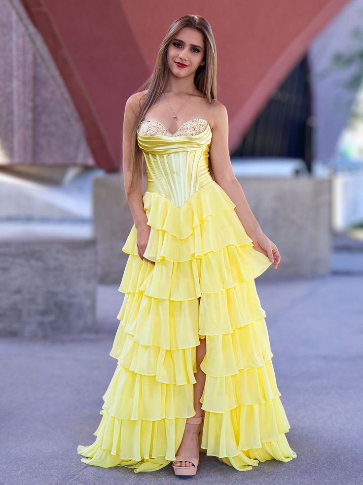 A-Line Sweetheart Strapless Tiered Formal Prom Dress