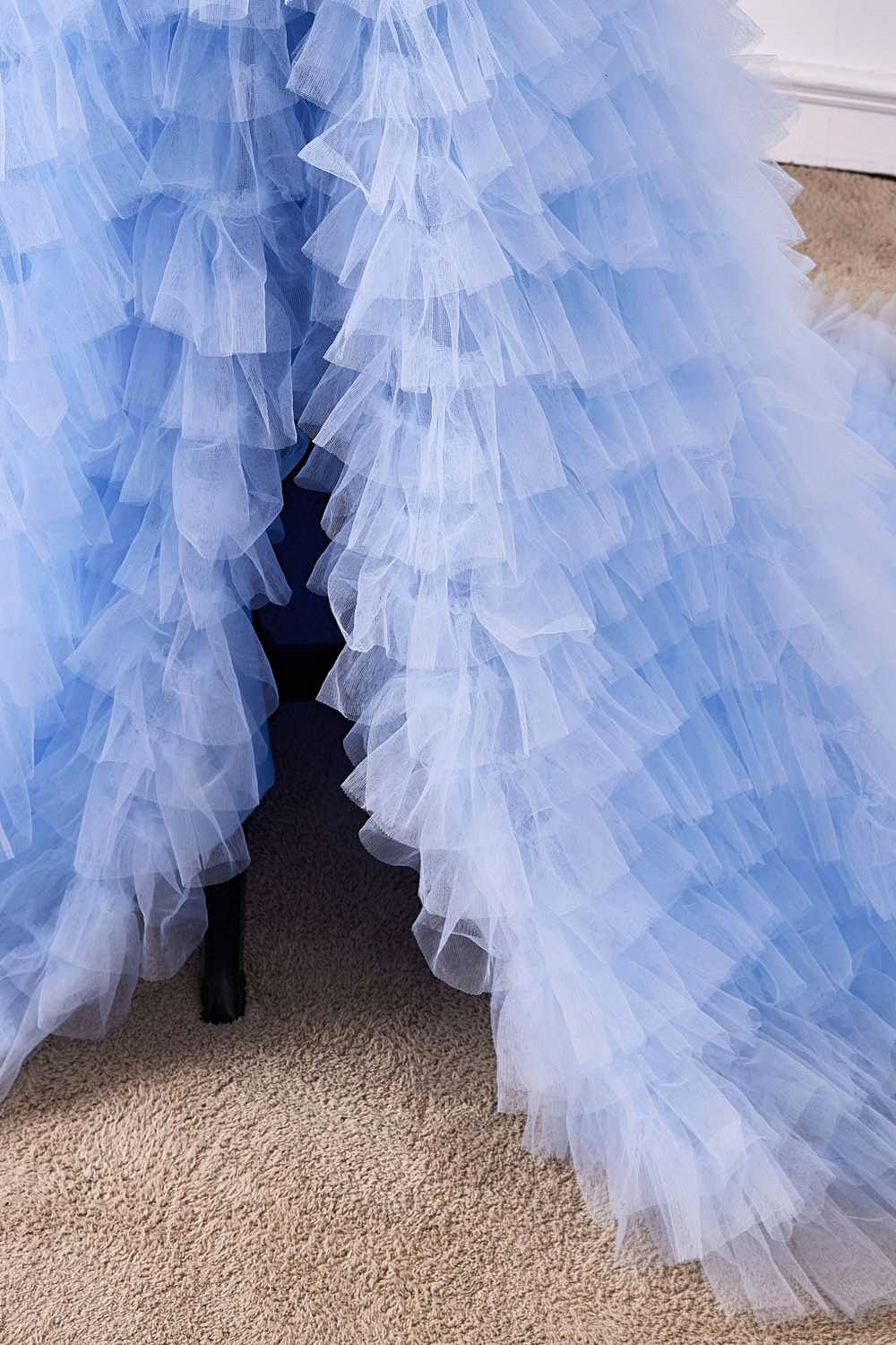 Strapless Light Blue A-line Slit Tulle Long Prom Dress