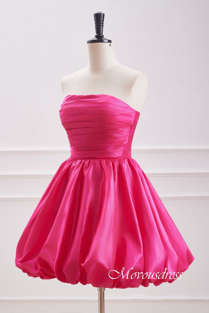 Strapless Hot Pink Pleated A-Line Homecoming Dress