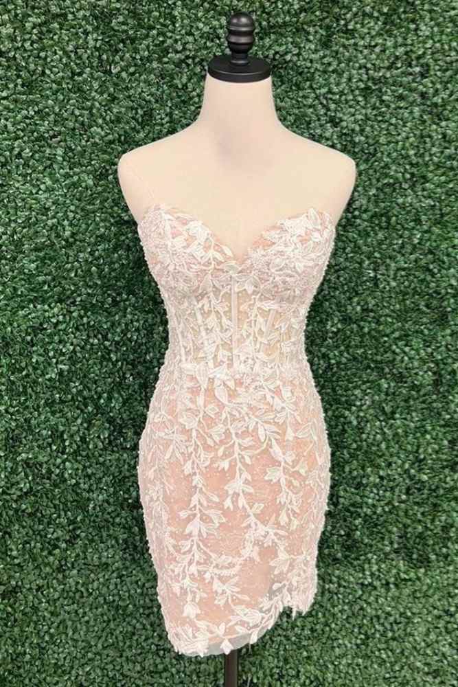 Pink Strapless Applique Tight Homecoming Dress Movousdress Pink Strapless Applique Tight Homecoming Dress Movousdress