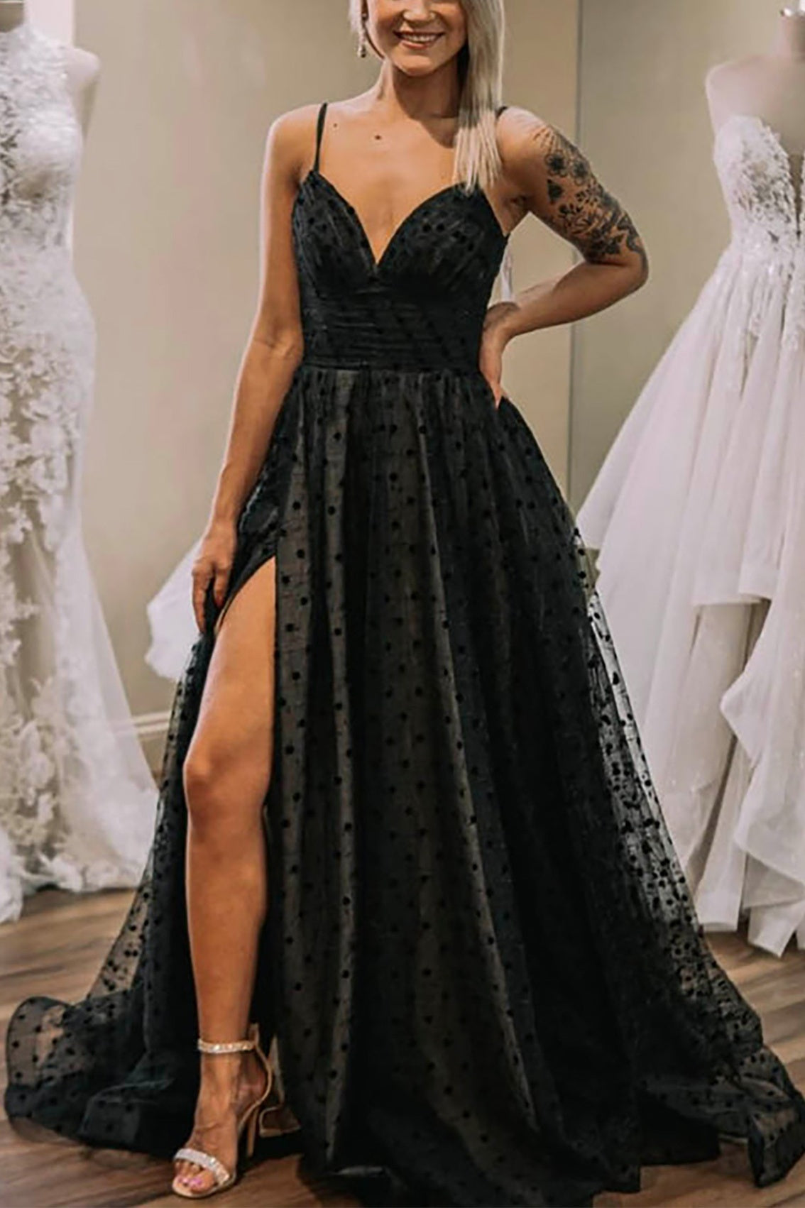 A-Line Empire Sleeveless Party Prom Dress With Slit